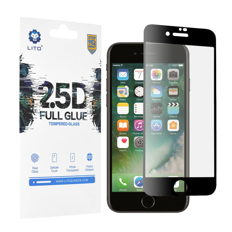 Folie Sticla iPhone 7 Lito 2.5D Full Glue Full Cover Cu Rama - Negru