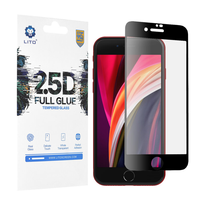 Folie Sticla iPhone SE 2, SE 2020 Lito 2.5D Full Glue Full Cover Cu Rama - Negru
