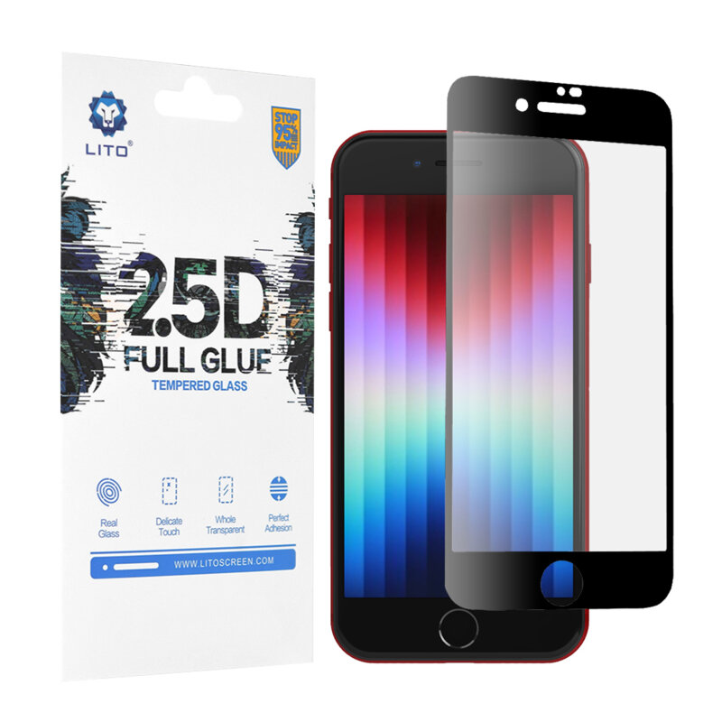 Folie sticla iPhone SE 3, SE 2022 Lito 2.5D Full Glue, negru