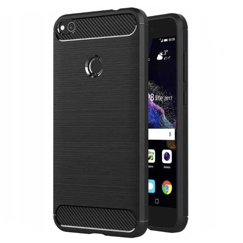 Husa Huawei P9 Lite 2017, P8 Lite 2017 Techsuit Carbon Silicone, negru