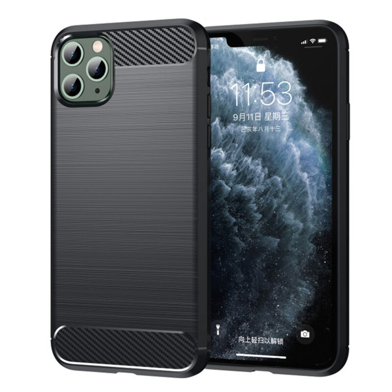 Husa iPhone 11 Pro Techsuit Carbon Silicone, negru