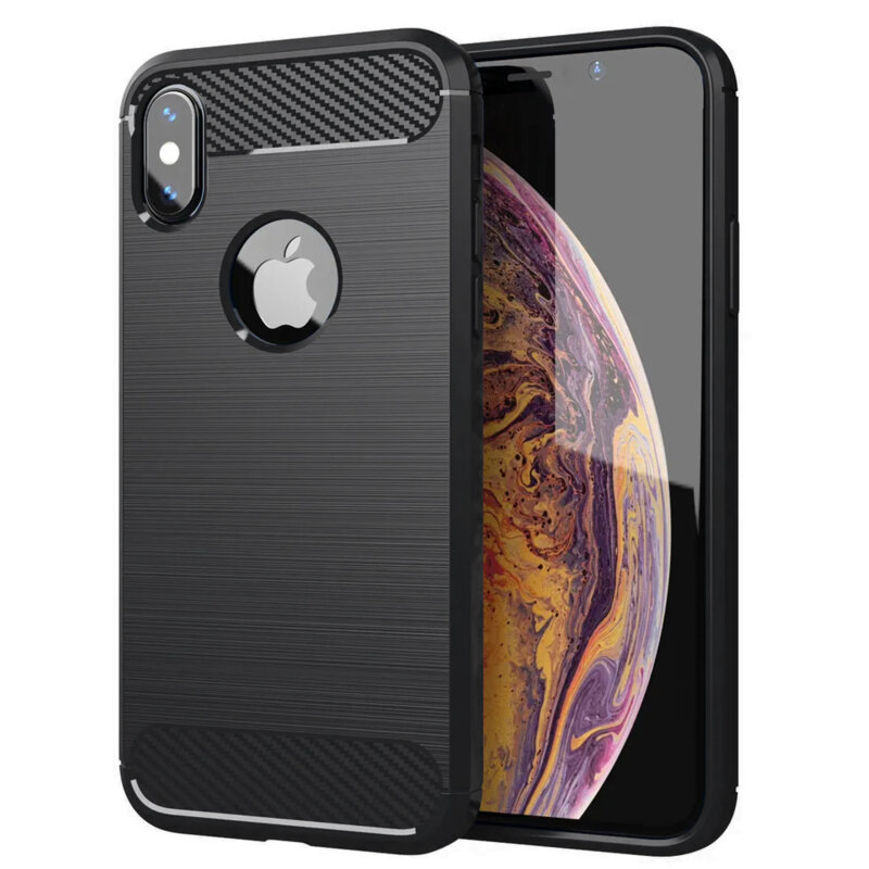 Husa iPhone XS Max Techsuit Carbon Silicone, negru