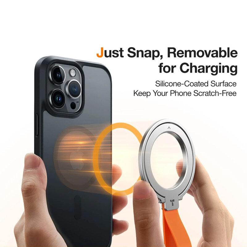 Inel magnetic 360°, suport telefon Torras Ostand, argintiu