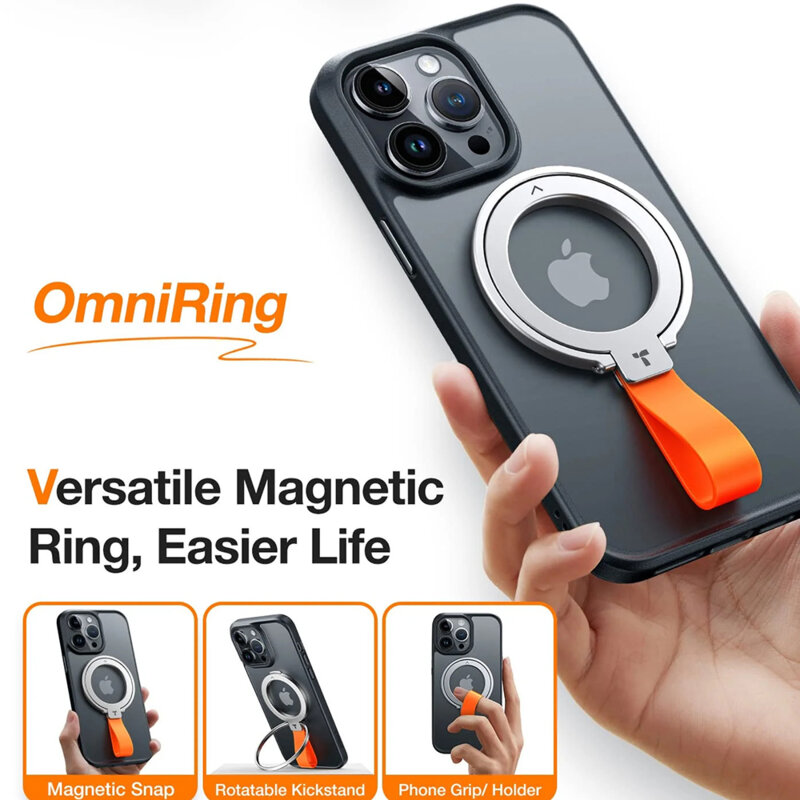 Inel magnetic 360°, suport telefon Torras Ostand, negru