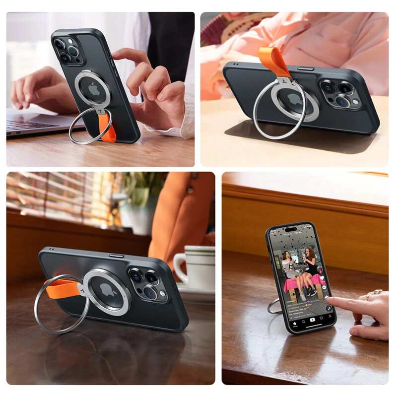 Inel magnetic 360°, suport telefon Torras Ostand, negru