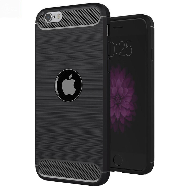 Husa iPhone SE 2, SE 2020 Techsuit Carbon Silicone cu decupaj pentru sigla, negru