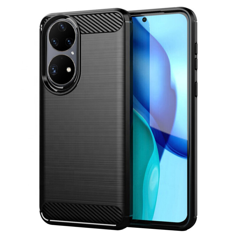Husa Huawei P50 Pro Techsuit Carbon Silicone - Negru