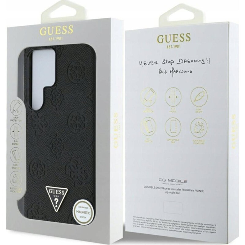 Husa Samsung Galaxy S25 Ultra Guess Peony Grained Hot Stamp Triangle Logo MagSafe, maro, GUHMS25LPGBTMW