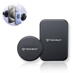 [Set 2x] Placuta metalica suport magnetic telefon Techsuit MP02, piele ecologica, negru