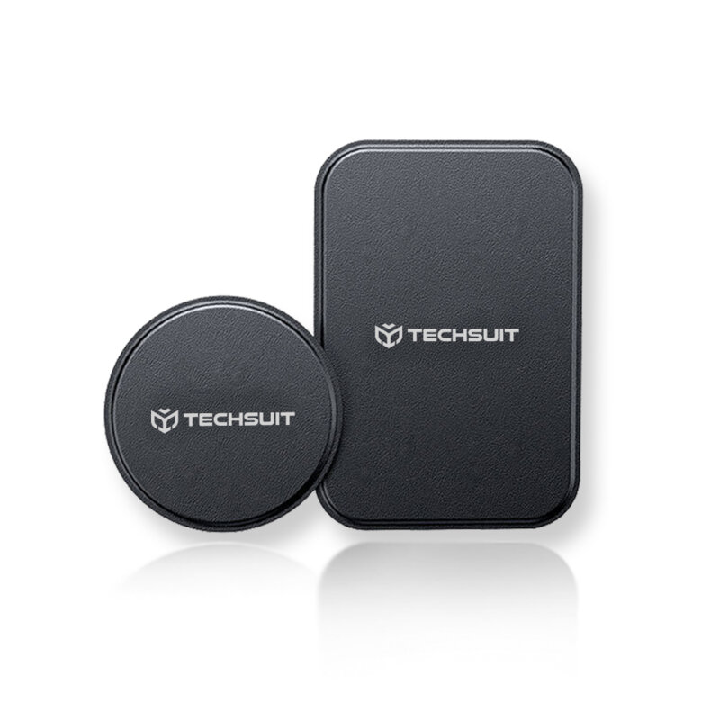 [Set 2x] Placuta metalica suport magnetic telefon Techsuit MP02, piele ecologica, negru