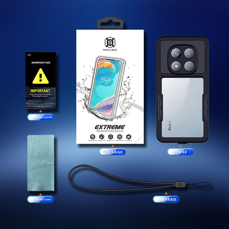 Husa impermeabila Xiaomi Redmi Note 14 Pro 5G ShellBox Waterproof IP68, negru