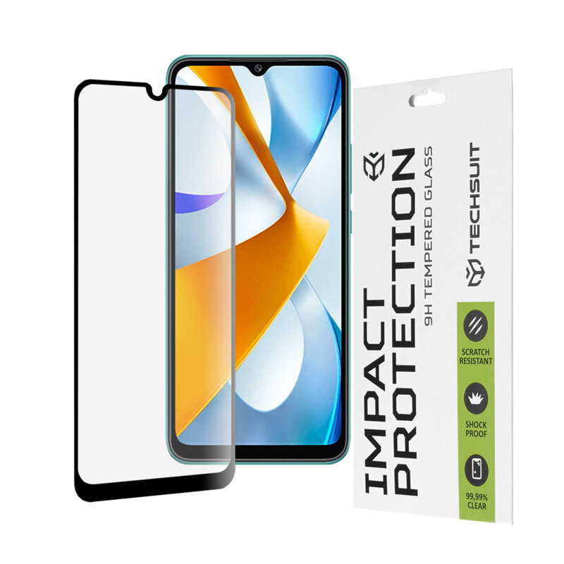 Folie sticla Xiaomi Poco C40 Techsuit 111D Full Glue Full Cover, negru