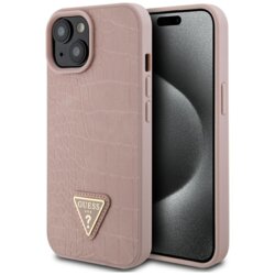 Husa originala Guess iPhone 15 Croco Triangle Metal Logo, roz, GUHCP15SPCRTHCP