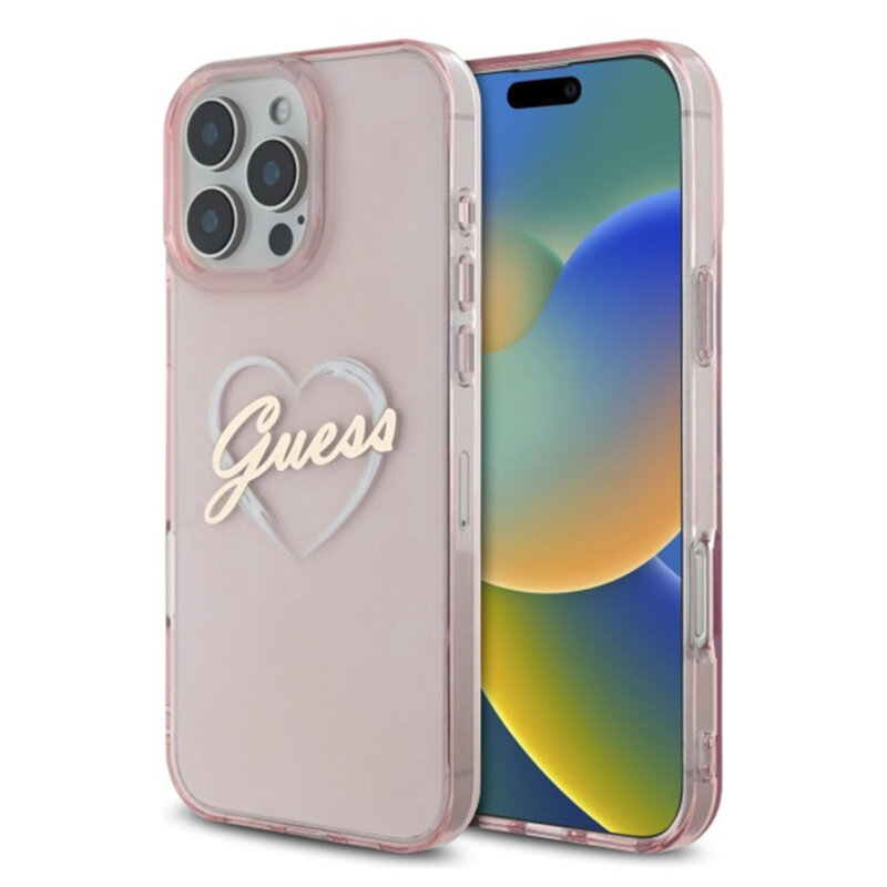 Husa Guess Hardcase IML Heart iPhone 16 Pro Max, roz, GUHCP16XHCHGSPP