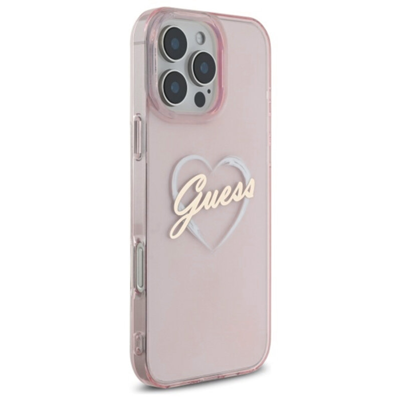 Husa Guess Hardcase IML Heart iPhone 16 Pro Max, roz, GUHCP16XHCHGSPP
