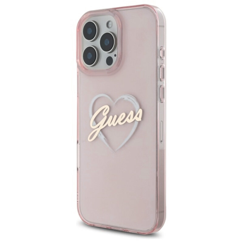 Husa Guess Hardcase IML Heart iPhone 16 Pro Max, roz, GUHCP16XHCHGSPP