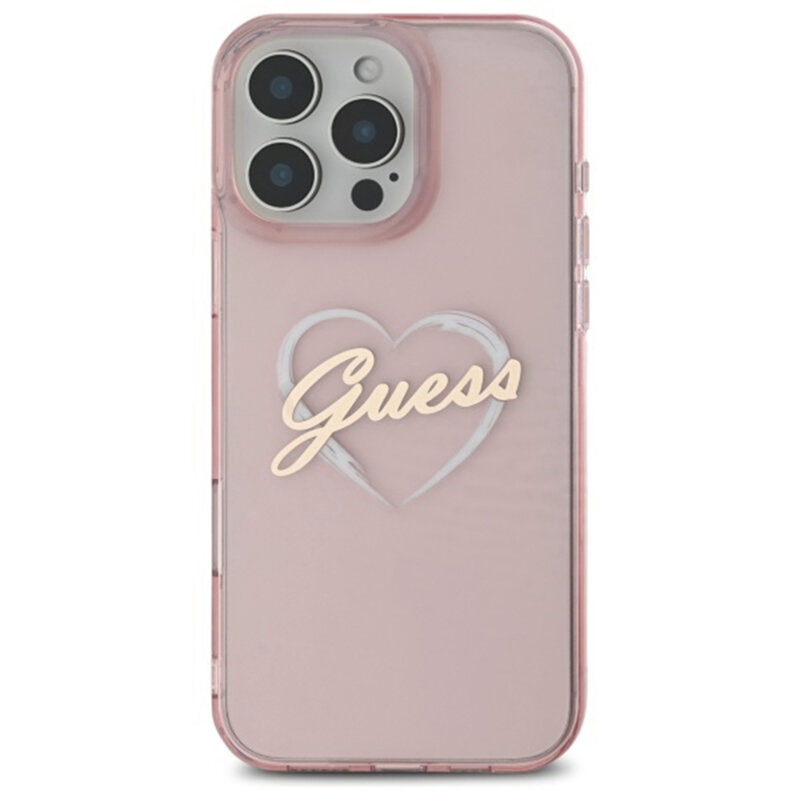 Husa Guess Hardcase IML Heart iPhone 16 Pro, roz, GUHCP16LHCHGSPP