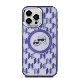 Husa iPhone 15 Karl Lagerfeld IML MagSafe, Monogram Karl&Choupette Head, mov, KLHMP15SHMCKMHU