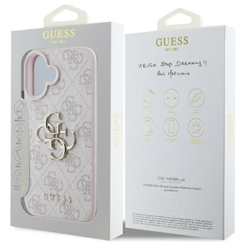 Husa originala Guess iPhone 16 Hardcase 4G Big Logo, roz, GUHCP16S4GMGPI