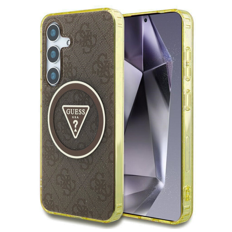 Husa Samsung Galaxy S25 originala Guess IML Metal Glitter 4G Circle Triangle MagSafee, maro, GUHMS25SHG4PRTGW