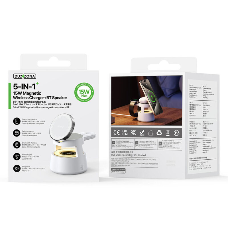 Statie incarcare wireless cu boxa Bluetooth Duzzona W23, alb