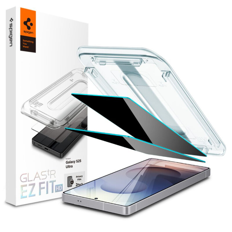 [Pachet 2x] Folie Samsung Galaxy S25 Ultra Spigen Glas.tR EZ Fit HD, privacy