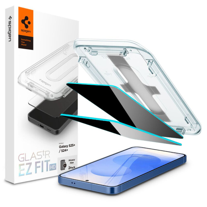 [Pachet 2x] Folie Samsung Galaxy S24 Plus Spigen Glas.tR EZ Fit HD, privacy