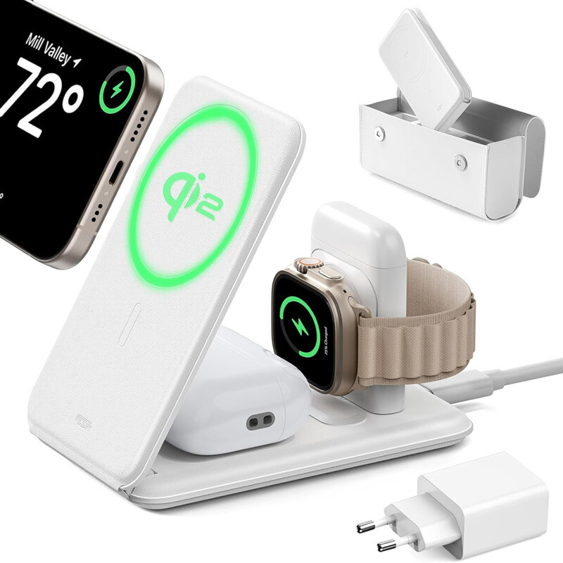 Statie de incarcare 3in1 wireless ESR, Qi2 15W, set, alb