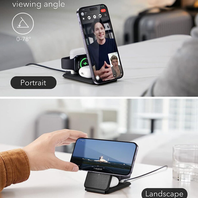 Statie de incarcare 3in1 wireless ESR, Qi2 15W, set, negru