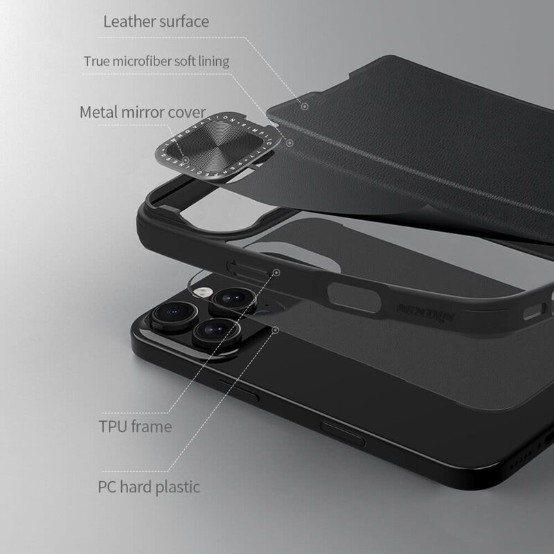 Husa iPhone 16 Nillkin Qin Prop Plain Leather, negru