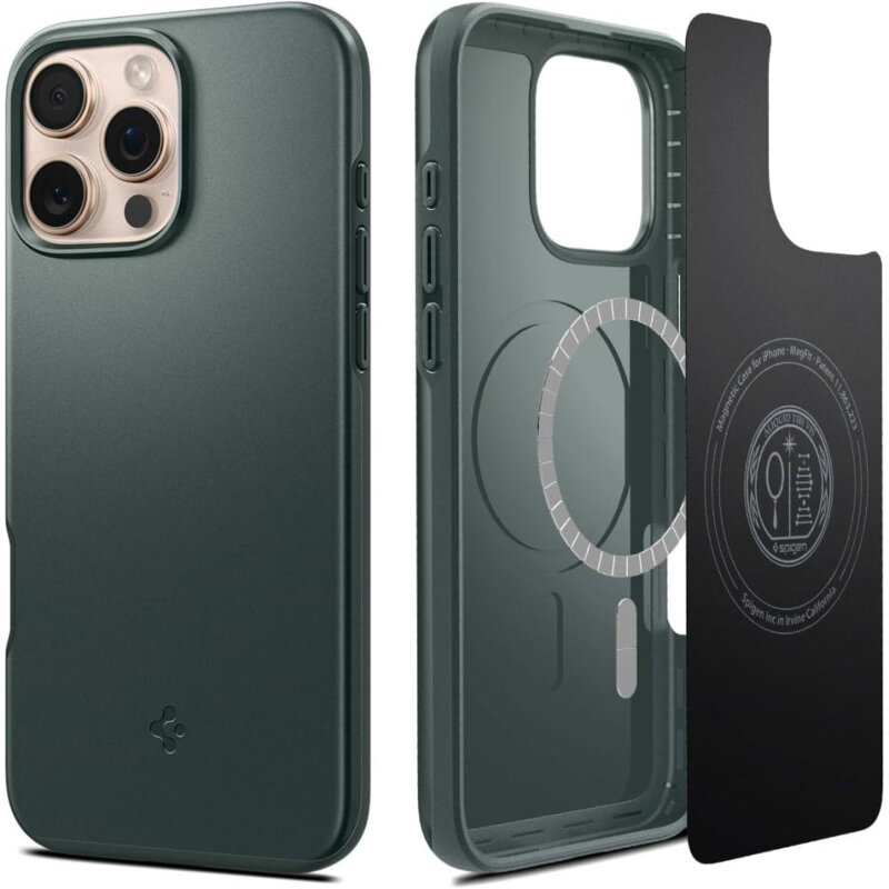 Husa iPhone 16 Pro Max Spigen Thin Fit MagSafe, verde inchis