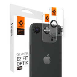 [Pachet 2x] Folie sticla camera iPhone 16e Spigen Glas.tR Optik EZ Fit Pro, negru