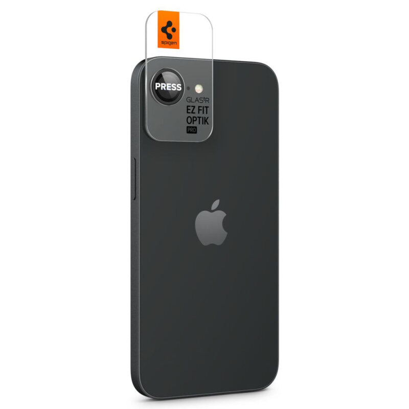 [Pachet 2x] Folie sticla camera iPhone 16e Spigen Glas.tR Optik EZ Fit Pro, negru