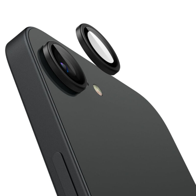 [Pachet 2x] Folie sticla camera iPhone 16e Spigen Glas.tR Optik EZ Fit Pro, negru