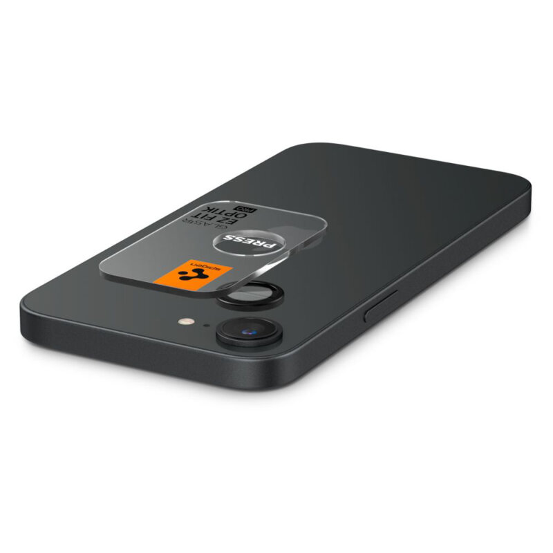 [Pachet 2x] Folie sticla camera iPhone 16e Spigen Glas.tR Optik EZ Fit Pro, negru