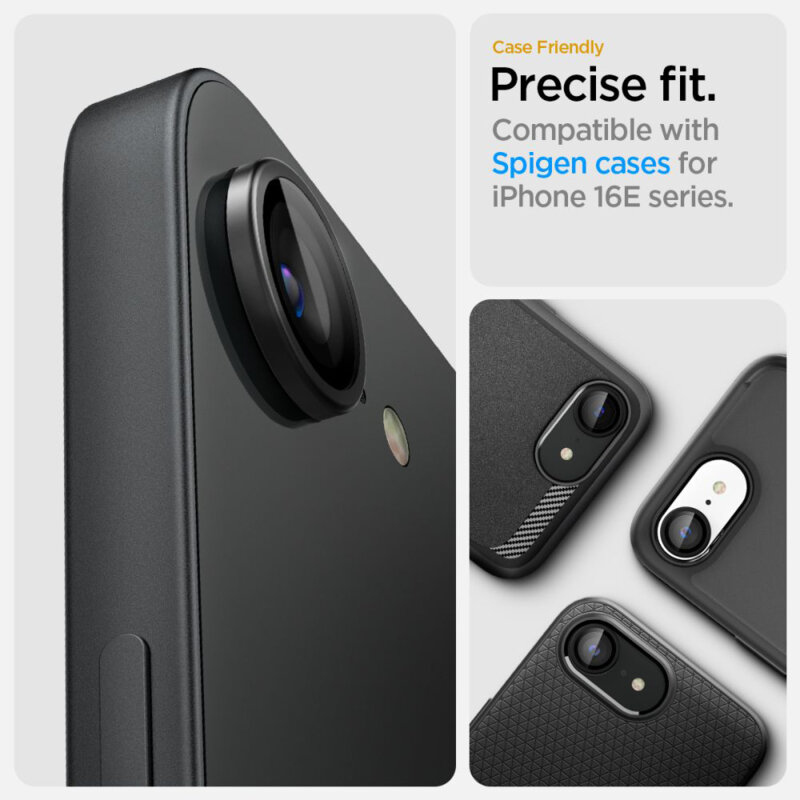 [Pachet 2x] Folie sticla camera iPhone 16e Spigen Glas.tR Optik EZ Fit Pro, negru