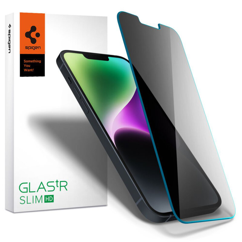 Folie iPhone 13 Spigen Glas.tR Slim, privacy