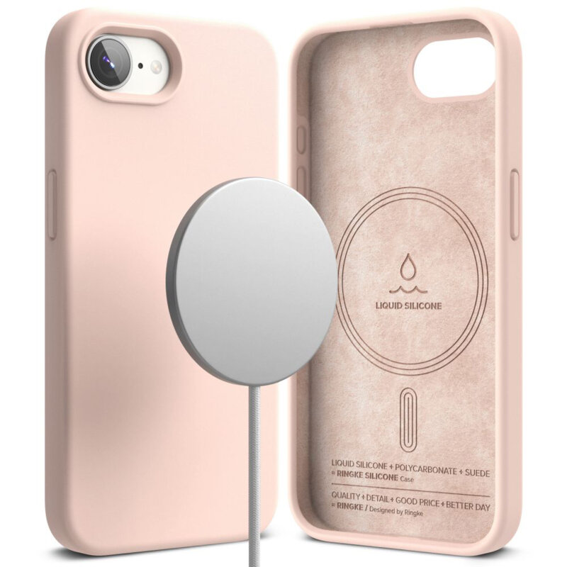Husa iPhone 16e Ringke Silicone Magnetic MagSafe, roz