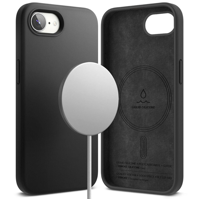 Husa iPhone 16e Ringke Silicone Magnetic MagSafe, negru