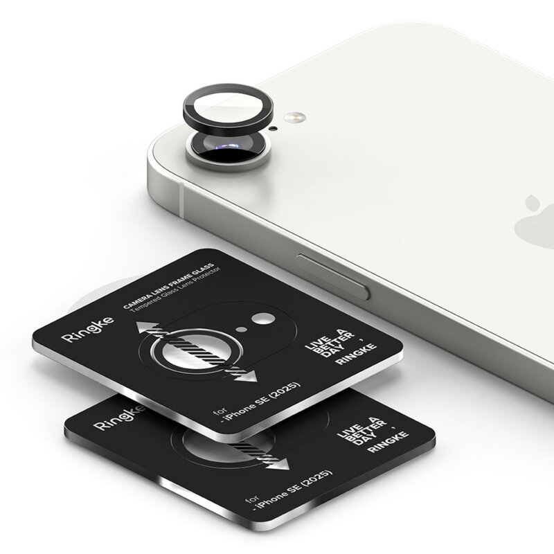 [Pachet 2x] Folie sticla camera iPhone 16e Ringke Camera Lens Frame, negru