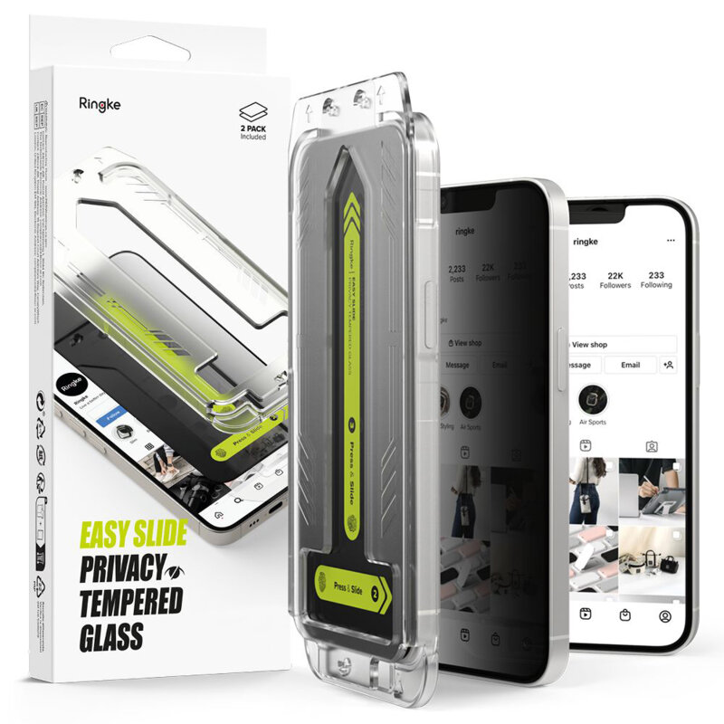 [Pachet 2x] Folie sticla iPhone 16e Ringke Easy Slide Privacy Tempered Glass, negru