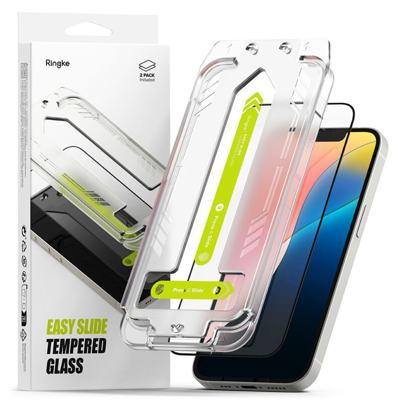 [Pachet 2x] Folie sticla iPhone 16e Ringke Easy Slide Tempered Glass, negru