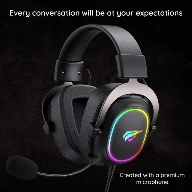 Casti de gaming cu fir, microfon, RGB Havit, negru, H2002P