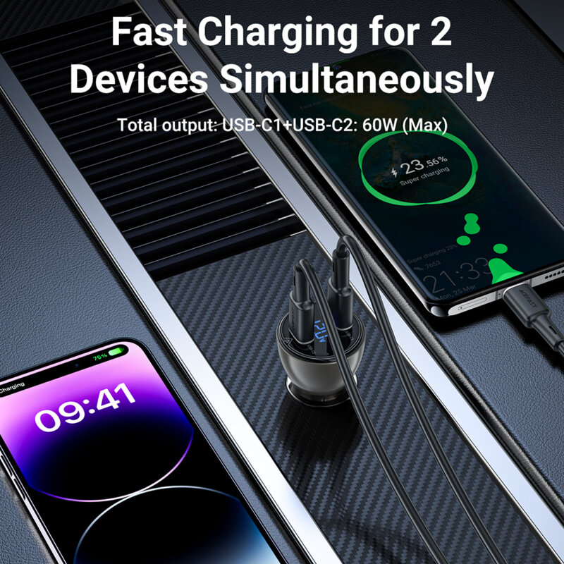 Incarcator auo Type-C 60W, Acefast B10, display digital LED