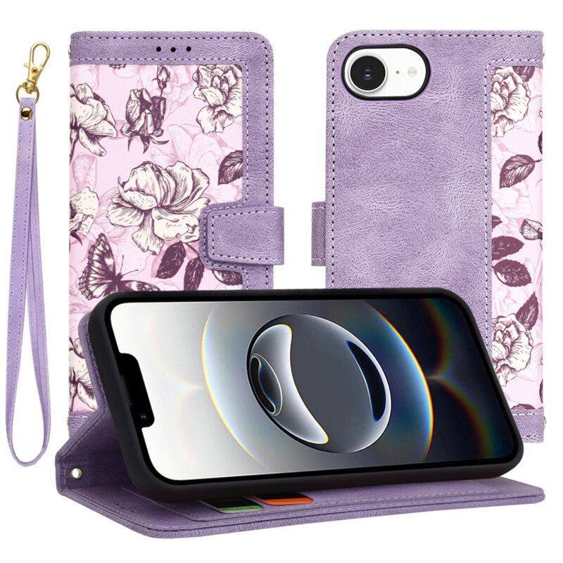 Husa personalizata fete iPhone 16e Techsuit FlipCraft, mov