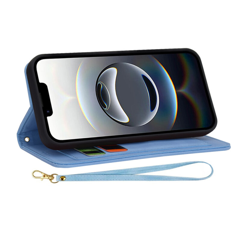 Husa personalizata fete iPhone 16e Techsuit FlipCraft, bleu