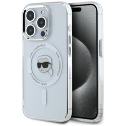 Husa iPhone 15 Pro Karl Lagerfeld IML MagSafe, Karl`s Head, alb, KLHMP15LHLSKIH