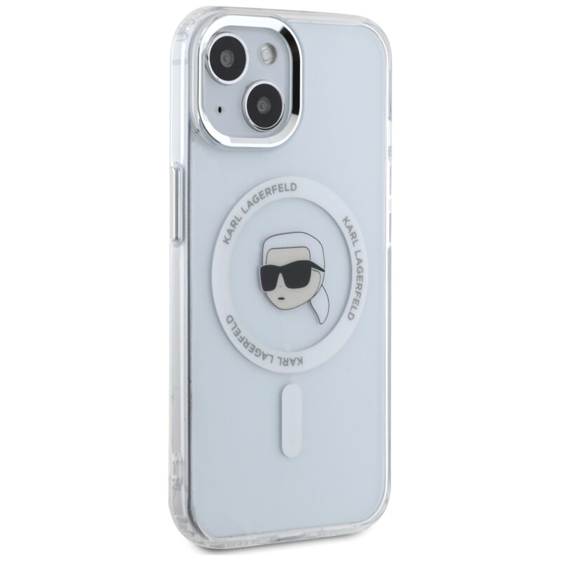 Husa iPhone 15 Karl Lagerfeld IML MagSafe, White Karl`s Head, alb, KLHMP15SHLSKIH
