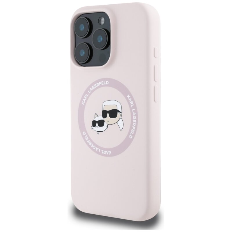 Husa Karl Lagerfeld iPhone 16 Pro Max Silicone MagSafe, Karl&Choupette Head, roz, KLHMP16XSKCHTCP