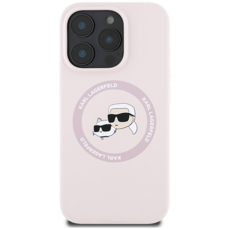 Husa Karl Lagerfeld iPhone 16 Pro Silicone MagSafe, Karl&Choupette Head, roz, KLHMP16LSKCHTCP